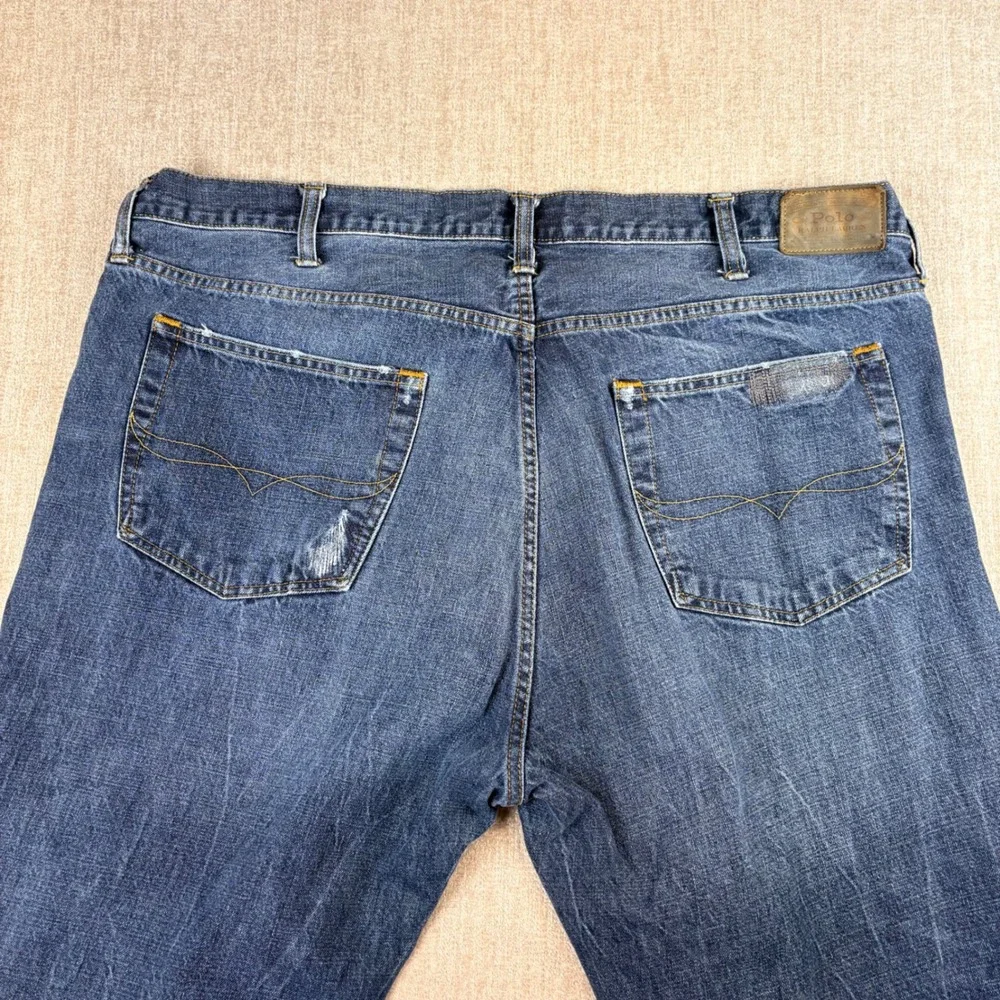Polo Ralph Lauren Mens Hampton Relaxed Straigh Distressed Blue Jeans 44x30